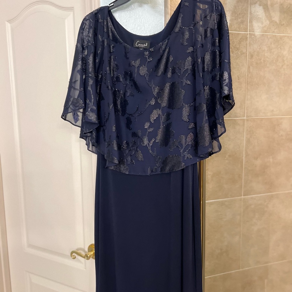 Connected Apparel Navy Maxi Dress with Sheer Overlay